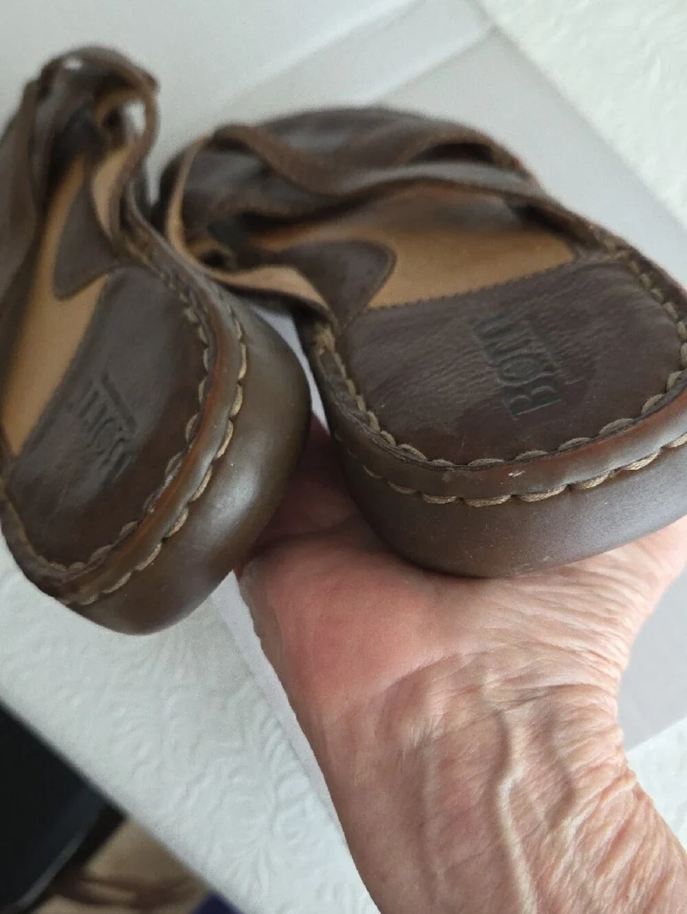 Born Women's Brown Leather Slide Sandals